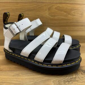 Dr.Martens Blaire Sandals Womens 8 White Patent Leather Strappy Air Wair Chunky